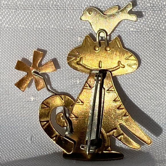 Cat Bird Figure Tri-tone Artisan Brooch Pin - Picture 9 of 16